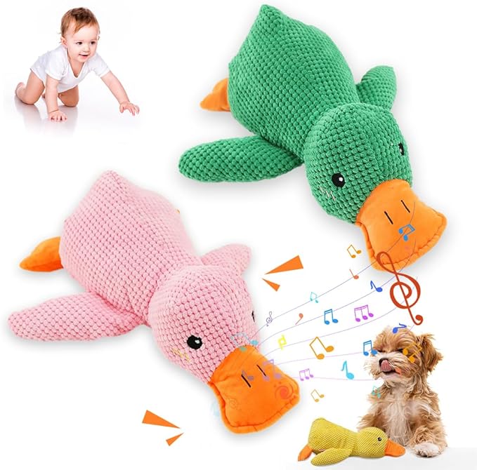 2025 New Calming Duck for Dogs, Quack-Quack Duck Dog Toy with Soft Squeaker, Durable Yellow Stuffed Dog Toy, Indoor Puppy Chewers (2PC A)
