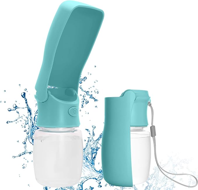 Portable Dog Water Bottle, 2in1 Foldable Water Bottle Bowl for Pets Puppy Small Medium Large Dogs, Leak Proof Water Dispenser Drinking Cup for Walking Hiking Travel, Dog Accessories (Blue,12oz)