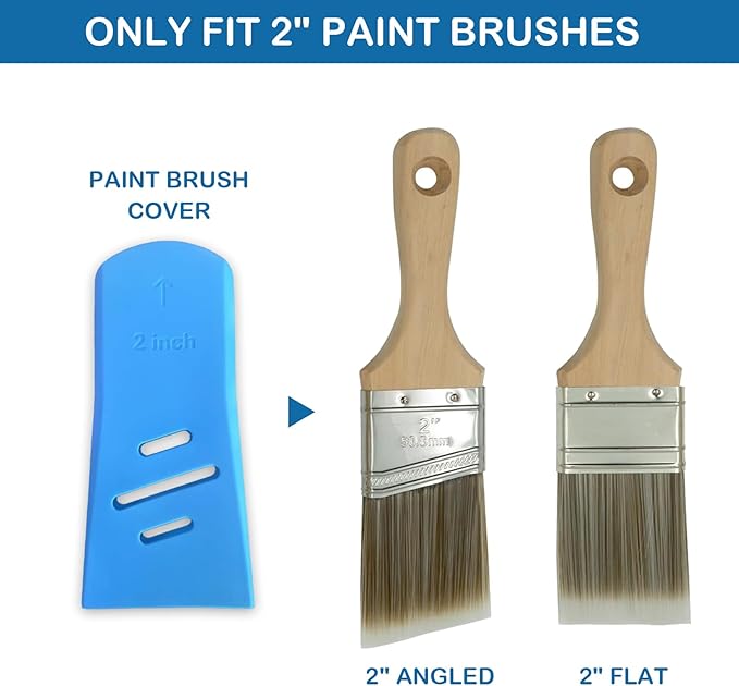 2 PCS Universal Paint Brush Protector Covers, Durable Silicone Professional Protective Covers Paintbrush Sleeves for 2" Flat & Angled Brushes (Blue)