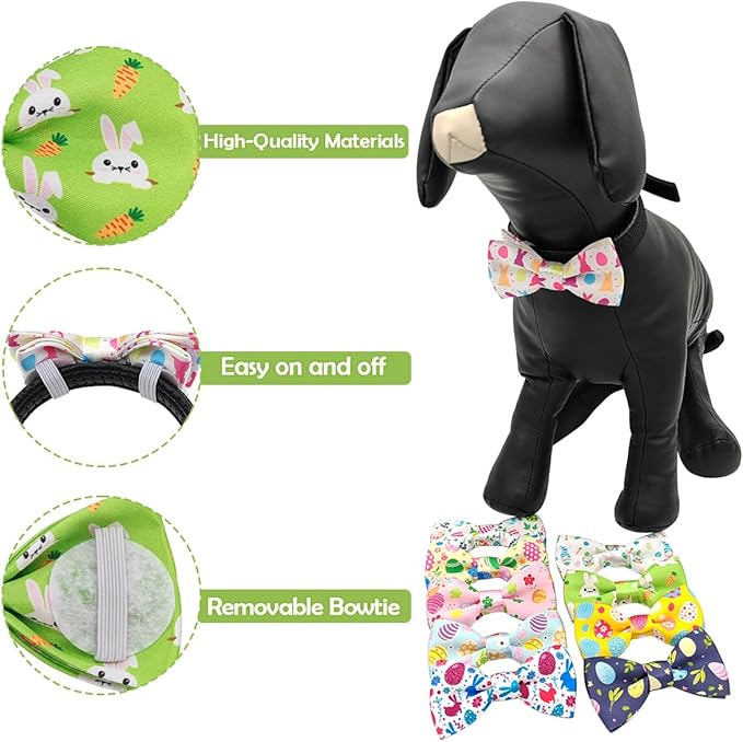 PET SHOW 10pcs Easter Day Small Dog Bow Ties for Medium Dogs Puppies Rabbit Cat Detachable Bowties with Elastic Bands Attach to Collar Pet Grooming Collar Attachment Accessories (for M/L)