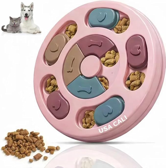 Interactive Dog Puzzle Toy, Adjustable Difficulty Treat Dispenser, Round Food Puzzle Feeder for Mental Stimulation & Enrichment, Slow Feeding Board, Pink