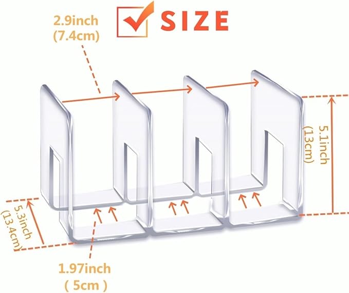 YAGELI Clear Acrylic Purse Organizer for Closet, 3-4 Section Desk File Sorter, 2.95" Wide Slots for Clutches, Handbags, Binders & Folders, Sturdy Stackable Bookshelf Organizer, 2-Pack (3 Sections)