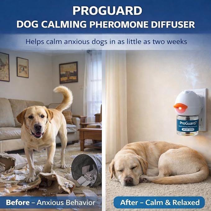 ProGuard Dog Pheromones Calming Diffuser Kit Appeasing Pheromone Diffuser to Calm (3 Plug in+ 6 Pack 48ml Refill) for Anxiety Relieve Relief Reduce Aggression Fighting Barking Stress 180 Day Supply