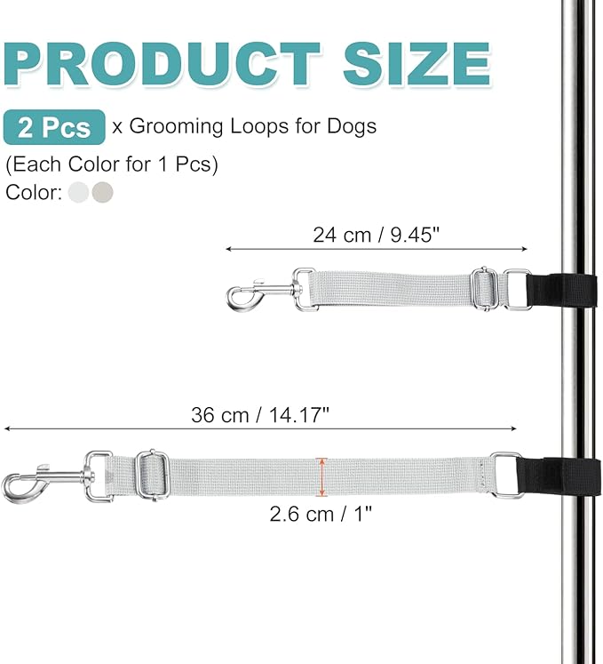Dog Grooming Loop, Dog Grooming Harness Table Arm Accessories Adjustable Secure and Stable Extender Bathing Restraint Leashes (Gray/White, 2 Pcs), for Pet Bathing