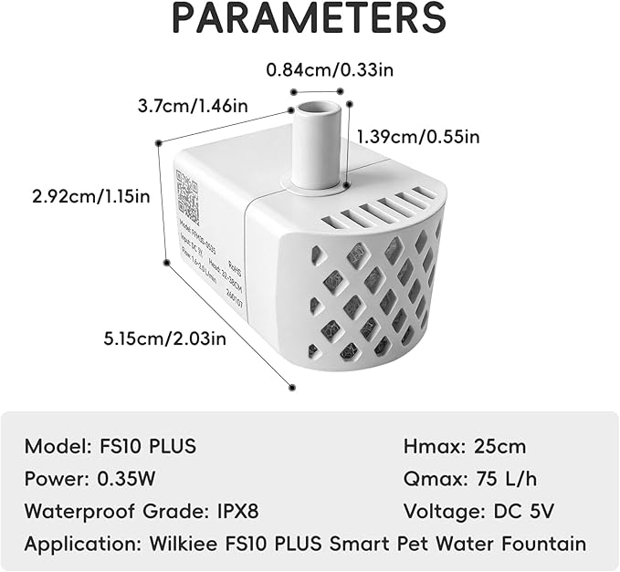 Replacement Pump for FS10PLUS Cat Water Fountain, Ultra Silent Replacement Pump for 4.1L Stainless Steel Cat Fountain Pump