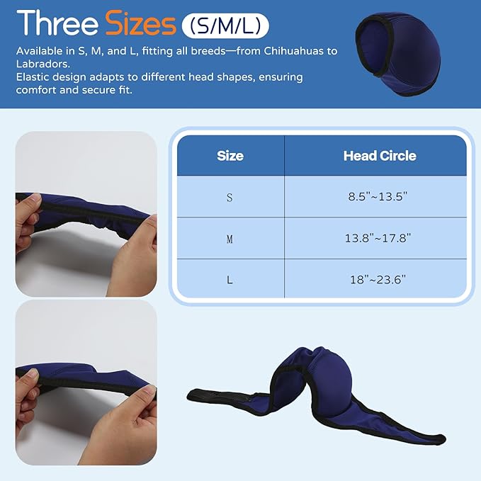 Dog Ear Muffs & Swim Cap and No Shake Ear Wrap for Bathing, Hematoma, Drying & Noise Anxiety Relief - Elastic Waterproof Ear Protection with Calming Hoodie for Grooming