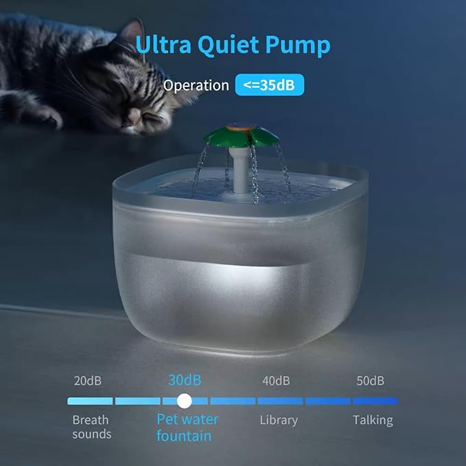 Pet Water Fountain W7, 67oz / 2 Liters Automatic Cat, Dog Water Fountain Pet Water Dispenser Ultra-Quiet Water Pump 360-degree Waterfall Shower, Automatic Pet Water Fountain, Small, Black