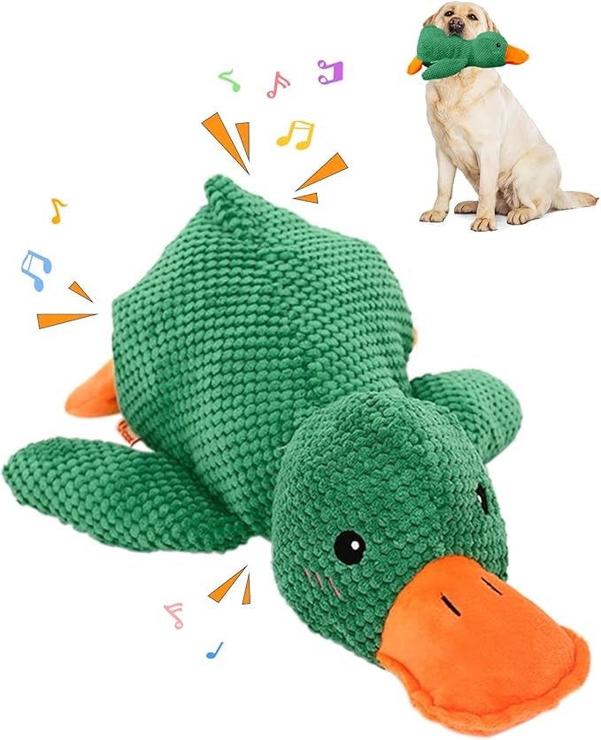 Quack-Quack Mellow Dog Calming Duck Toy, Premium Emotional Support Dog Chew Toys for Indoor Puppy (Yellow, Green)
