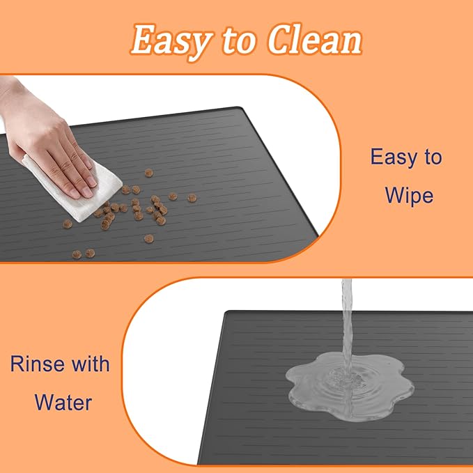 31.8"x23.8" Extra Large Pet Food Mat, Silicone Dog Mats for Food and Water, XL Nonslip Pet Feeding Mats for Floors,Dog Cat Bowl Mat with Raised Edges, Dark Gray