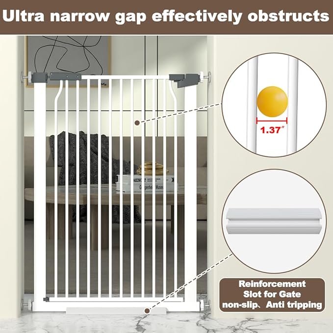 41-Inch Extra Tall Metal Auto Close Dog and Cat Gate for Doorways and Stairs, No Drill Adjustable 54.8-60.2-Inch Pressure Mounted Walk Through Pet Gate with Expansion Kit, White