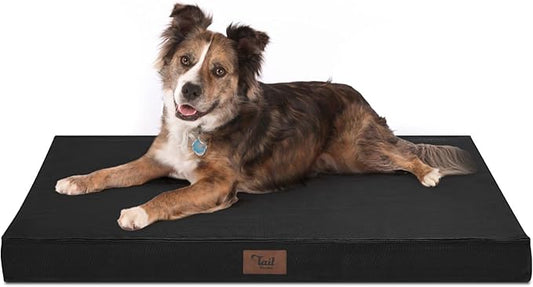 Outdoor Orthopedic Dog Bed, Waterproof Dog Bed for Large Dogs 36x27 Inch, Egg Crate Foam Pet Mat with Washable Removable Oxford Cooling Cover, Black