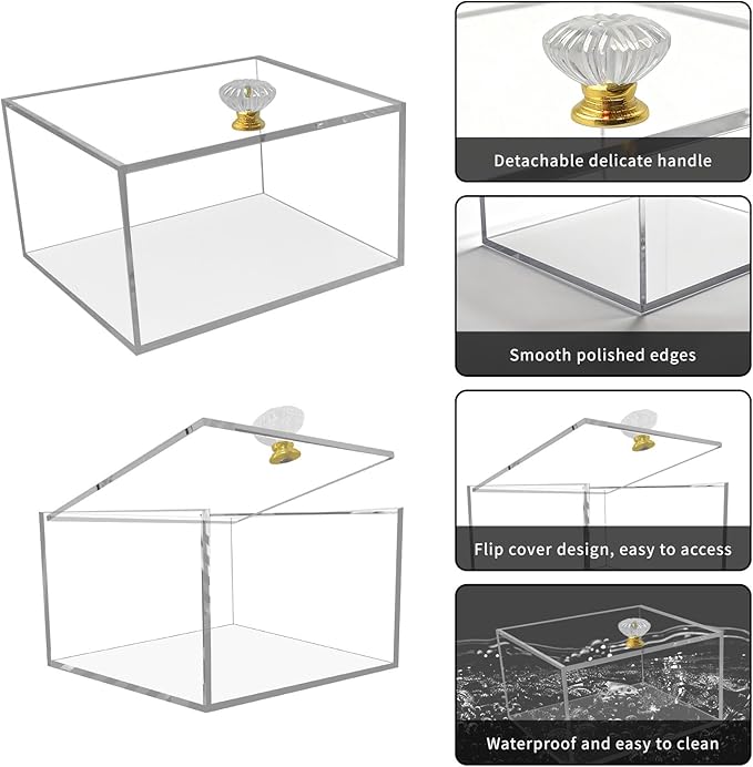 Acrylic Storage Box with Lids 7.9 x 6.9 x 4.3 inches Transparent Square Container Suitable for Office and Home Use Mini Cube Storage Box for Jewelry, Stationery, and Small Toys