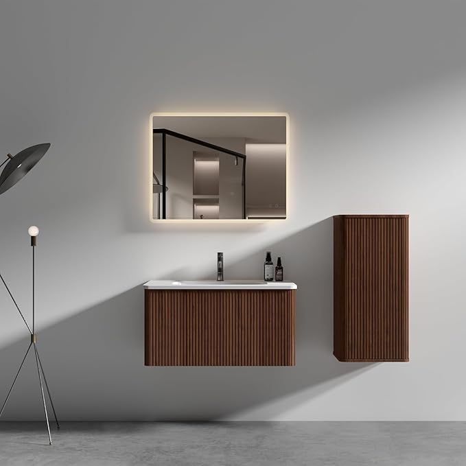 Bathroom Vanity with Sink,Large Storage Wall Mounted Floating Bathroom Vanity with Overflow for Modern Bathroom, One-Piece Sink Basin Minimalist Bathroom Sink Cabinet KD