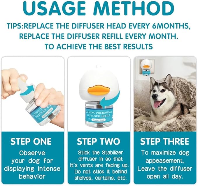 Dog Pheromones Calming Diffuser, 90-Day Dog Calming Diffuser - 1 Diffuser & 3 Refills Top Advantageous Kit Dog Calming Diffuser – Helps Reduce Scratching,Peeing,Hiding Urine,Marking Aggression