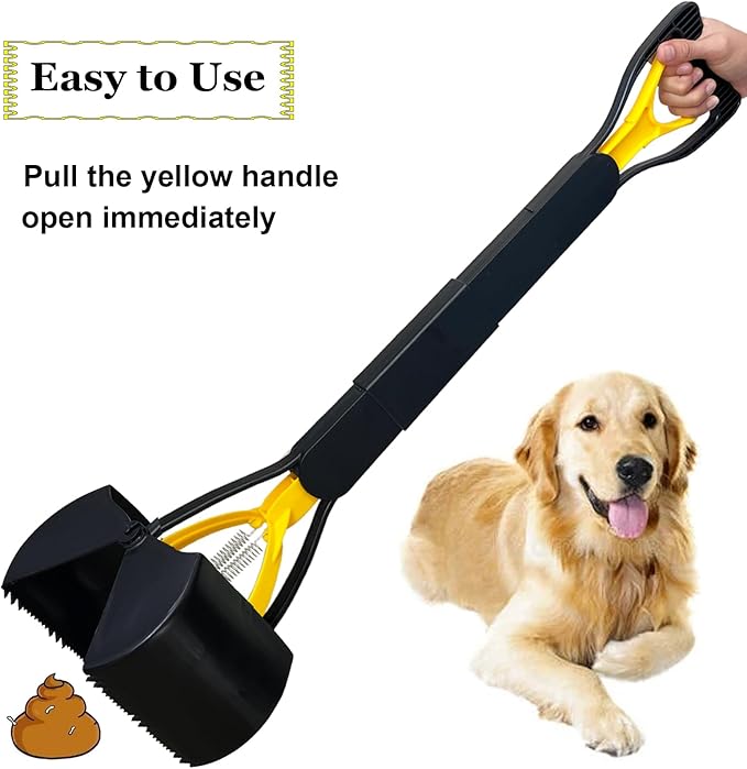 Dog Pooper Scooper for Large Medium & Small Dogs Heavy Duty,Long Handled Dog Poop Scooper for Grass,Durable Dog Poop Pick Up Tool (Yellow)