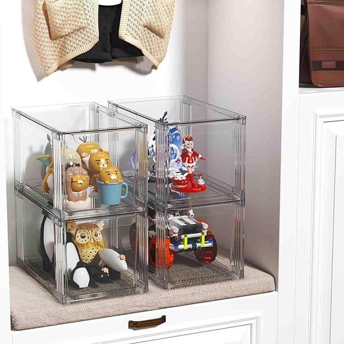 2Pack/4Pack Large-Capacity Stackable Storage Drawers for Organizer,Clear Acrylic Ample Bins,Easily Assemble,for Bathroom Closet/Kitchen Cabinets/Vanity/Undersink/Pantry Organization (4)