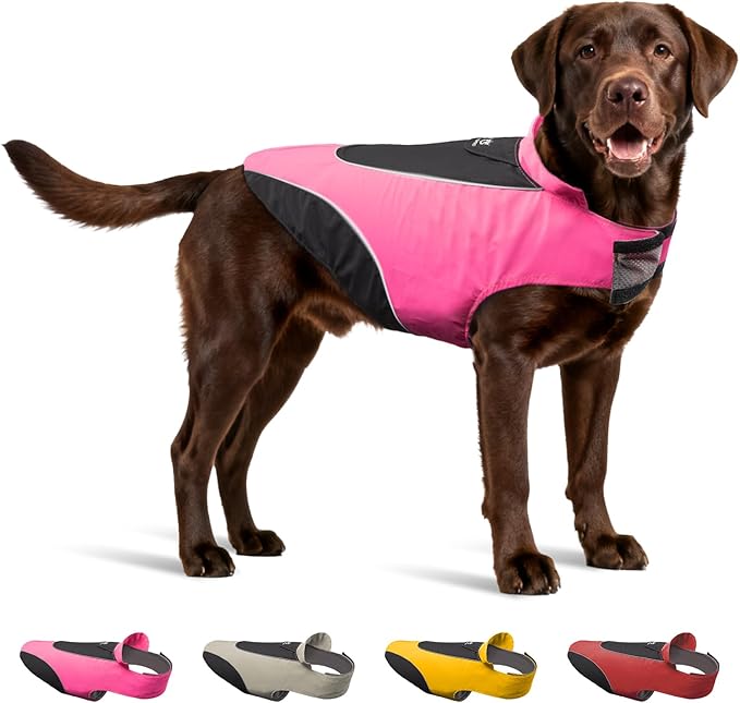 TSPRO Premium Dog Raincoat for Small/Medium Dogs, Waterproof Nylon, Reflective Strips, Easy-On Adjustable Hook & Loop Fastener, Leash Hole for Outdoor Walks (Pink, L)