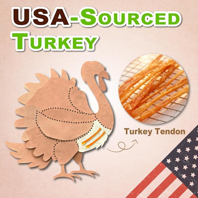 AFreschi Turkey Tendons for Dogs, USA-Sourced, Healthy Dog Treats, Rawhide-Free Puppy Chews, Long Lasting, All Natural, Hypoallergenic Dog Treats for Large Breeds, 10 Count Box Rope (L)