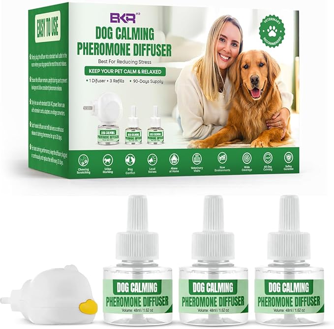 Dog Calming Diffuser 48ml Dog Pheronome Calming Diffuser Vet-Recommended Dog Calming Diffuser Kit to Reduce Stress, Fighting, Anxiety, Scratching Pheronome Diffuser for Dog (Pack of 3).