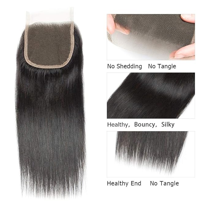 Selina Brazilian Virgin Hair 4 Bundles Human Hair 8 8 8 8 Inch With Lace Closure Human Hair 10 Inch Hair Extensions For Women Natural Black Color (8" 8“ 8” 8“ with 10" Closure)