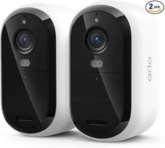 Arlo Essential Security Camera Wireless Outdoor 2K (3rd Gen, 2025 Release) - Battery Power, Person Recognition, Package Detection, Animated Preview, 1-Month Trial of Secure Plan, 2 Cam, White