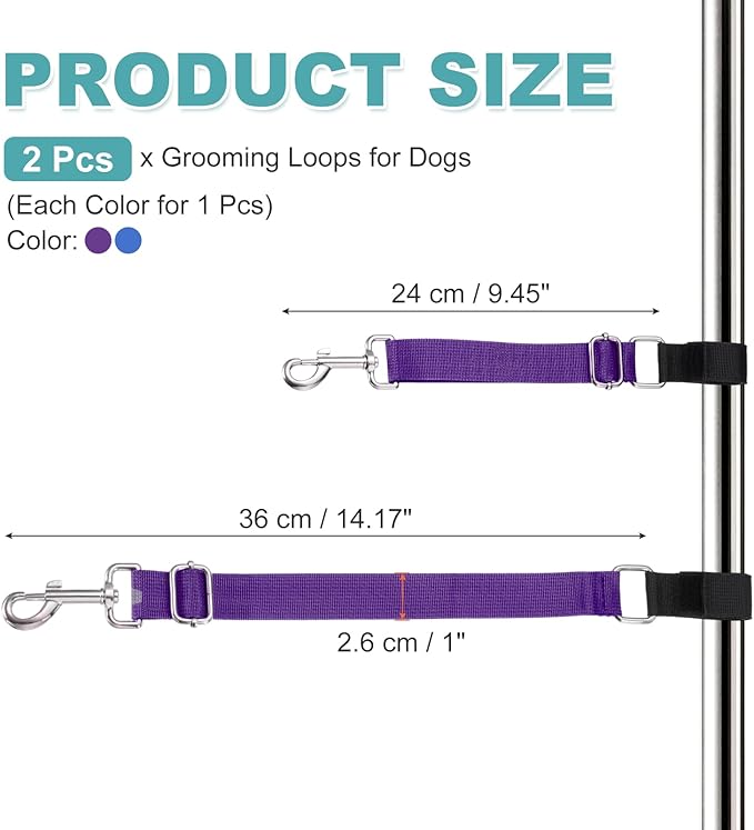 Dog Grooming Loop, Dog Grooming Harness Table Arm Accessories Adjustable Secure and Stable Extender Bathing Restraint Leashes (Blue/Purple, 2 Pcs), for Pet Bathing