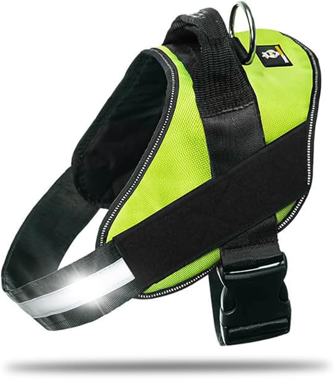 Non Pull Dog Harness with Patch Panels and Handle, Adjustable, Reflective, No Choke, Heavy Duty Easy On Service Dog Vest Harnesses for Medium Large Small Sized Dogs - Green, XL