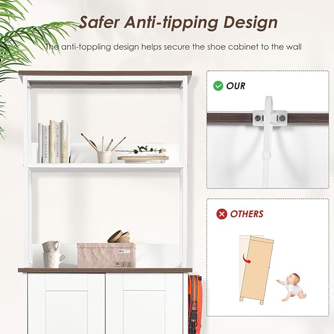 Dog Food Storage Cabinet, Dog Feeding Station Elevated Dog Bowls with Adjustable Panel and 2-Level Shelving Hidden Pet Feeder Station Wood,for Feeding & Watering Supplies, White