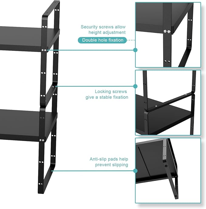 Cabinet Organizer Shelves,Expandable Spice Racks,Stackable Storage Shelves for Kitchen,Pantry,Counter,Bathroom,Home,Office,3 Packs,8.07" D,Black