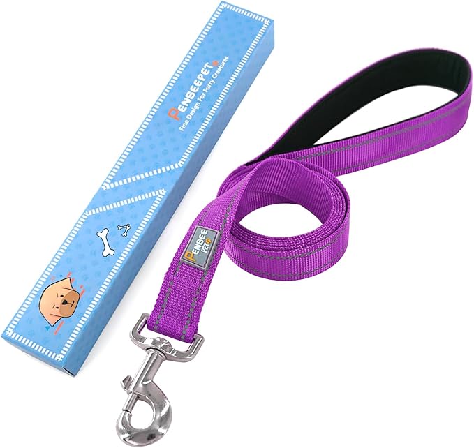Reflective Dog Leash 6 FT Padded Handle Nylon Dogs Leashes for Medium Dogs Dark Magenta