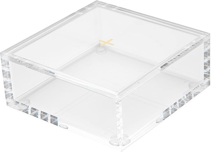 RUSSELL+HAZEL Acrylic Bloc Desktop or Drawer Stackable Organizer, Office Supplies, Clear, with Lid, 4” x 4” x 1.5”