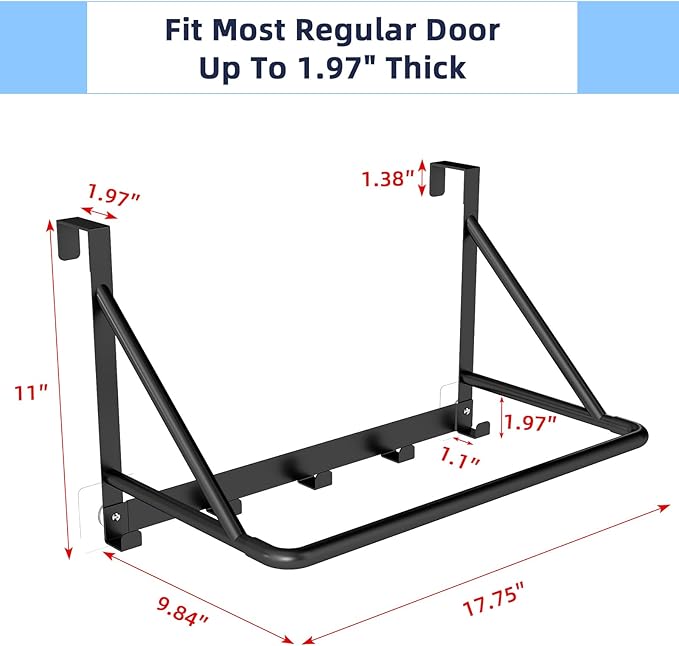 Over The Door Clothes Hanger, Metal Clothes Rack for Door with 5 Hooks, Over The Door Hanger for Bathroom, Laundry, Bedroom, Washroom, Fits Door Up to 1.97", Matte Black
