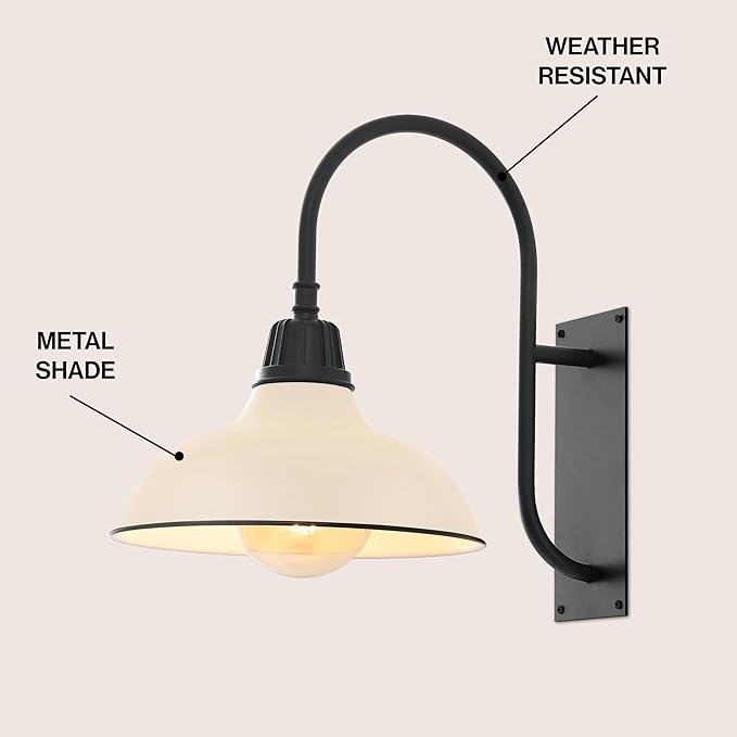 JONATHAN Y JYL7614J Stanley 12.25" 1-Light Farmhouse Industrial Indoor/Outdoor Iron LED Gooseneck Arm Outdoor Sconce for Entryway Lobby Kitchen Bathroom Bedroom Living Room Hallway, Matte Almond