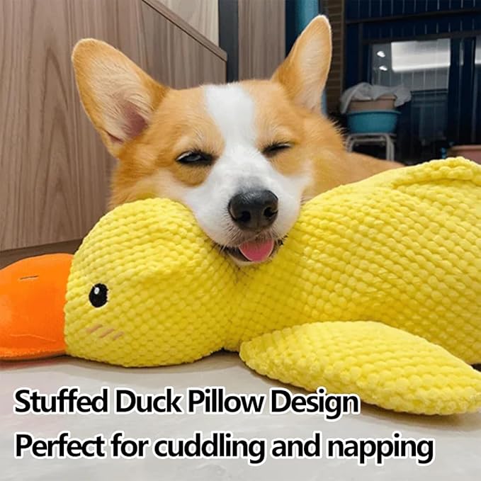Anti-Destructive Pet Anxiety Relief Duck Toy, Calming Duck Toy for Dogs, Yellow Duck Dog Toy with Quack Sound, Soft Plush Stuffed Calming Duck Pillow for Puppy Keep Busy (M)