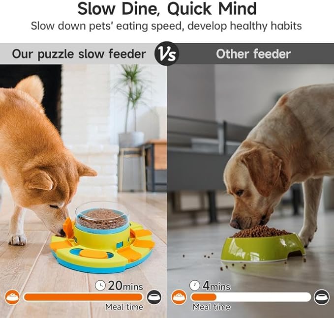 2-Level Puzzle Slow Feeder for Dogs: IQ Training & Entertainment Treat Toy, 4.2 Inch Height, Suitable for All Breeds