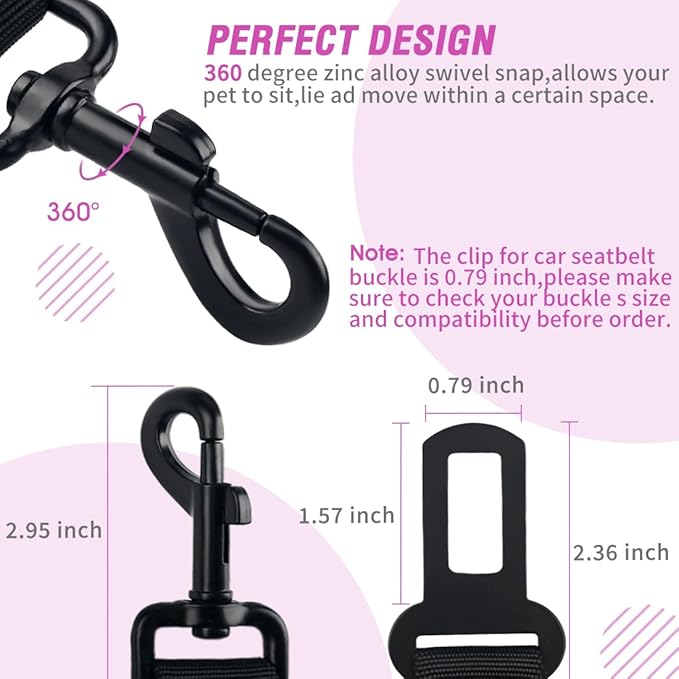Dog Car Seat Belt Pink – Heavy Duty Adjustable Safety Harness with Elastic Bungee Buffer