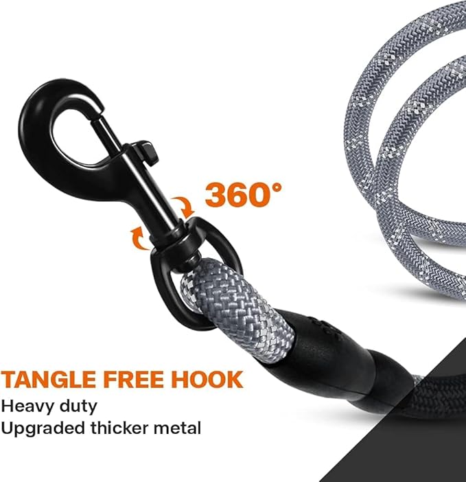 Taglory Rope Dog Leash 4 FT with Comfortable Padded Handle, Highly Reflective Threads Leash for Small Dogs, 3/8 inch, Grey