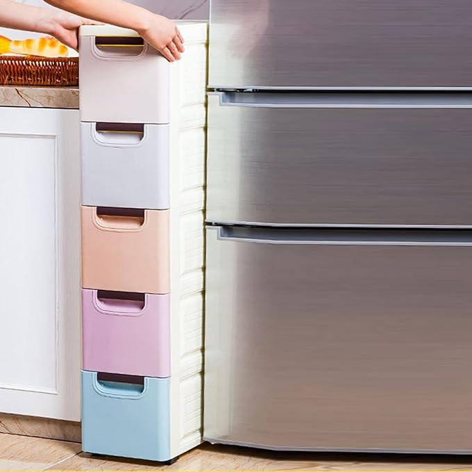 5 Drawers Slim Storage Cabinet,Rolling Narrow Cabinet with Drawer and Wheel,Multifunctional Floor Cabinet for Small Spaces Bathroom Kitchen Bedroom Living Room