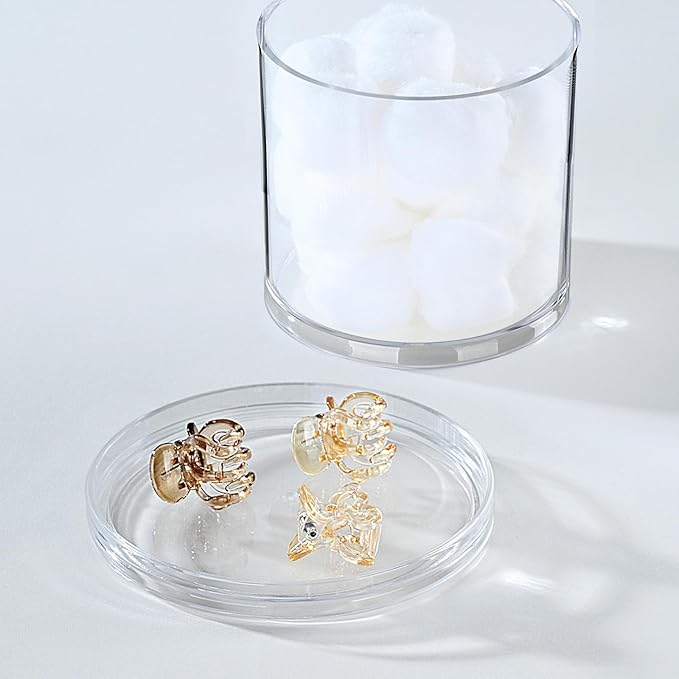 SheeChung 2-Pack Large 20oz Stackable Apothecary Jars - Clear Qtip Holder Dispenser with Storage Lids - Jumbo Size Bathroom Essentials Organizer for Cotton Balls, Pads, Bath Salts