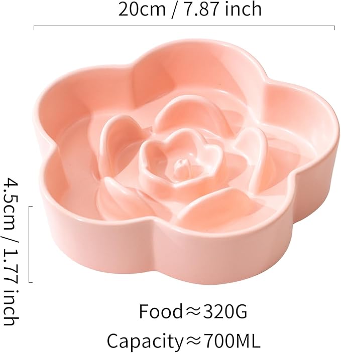 Slow Feeder Dog Bowls Ceramic, Slow Bowl, Slow Eating Healthy Design for Small Medium Size Dogs, Dog Dishes to Slow Down Eating,Anti Gulping (Light Pink, Medium)