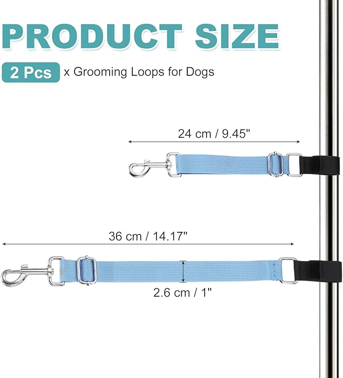 Dog Grooming Loop, Dog Grooming Harness Table Arm Accessories Adjustable Secure and Stable Extender Bathing Restraint Leashes (Sky Blue, 2 Pcs), for Pet Bathing