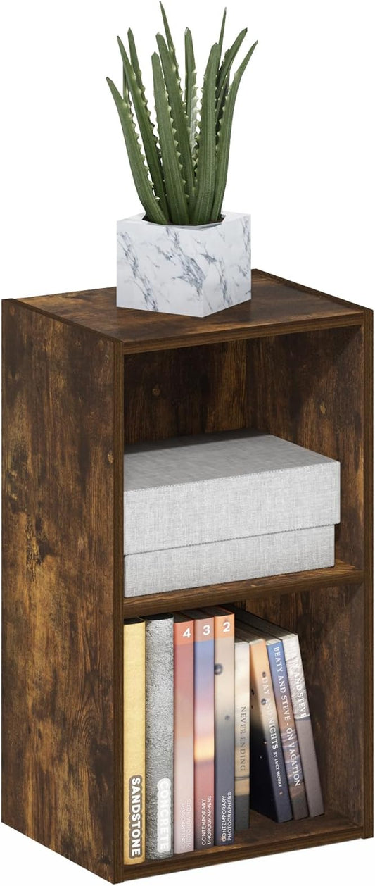 Furinno PASIR Book Shelf, 2-Tier Modern Bookshelf, Open Shelves Bookcase 9 x 12 x 21, for Living Room, Bedroom, Home Office, Amber Pine