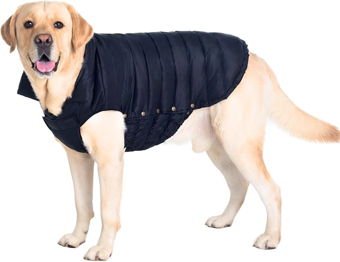 SPACE LION Dog Puffer Jacket, Down Winter Coat, Durable Outdoor Coat for Cold and Windy Conditions, Lightweight & Adjustable Fit Coats for Large Dogs,(Black, Size28/4XL)