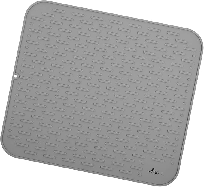 LuxPal Large 17X15 Premium Grade Silicone Dog & Cat Indoor or Outdoor Food Mat for Pets and Animals None Slip Food Tray Placemat for All Floors, Washable, Food Grade, (Grey)