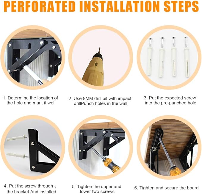 Storystore Folding Shelf Brackets - 16 Inch Heavy Duty Metal Collapsible Shelf Bracket for Bench Table, Shelf Hinge Wall Mounted Space Saving DIY Bracket, Max Load: 150 lb 2 PCS (Black)