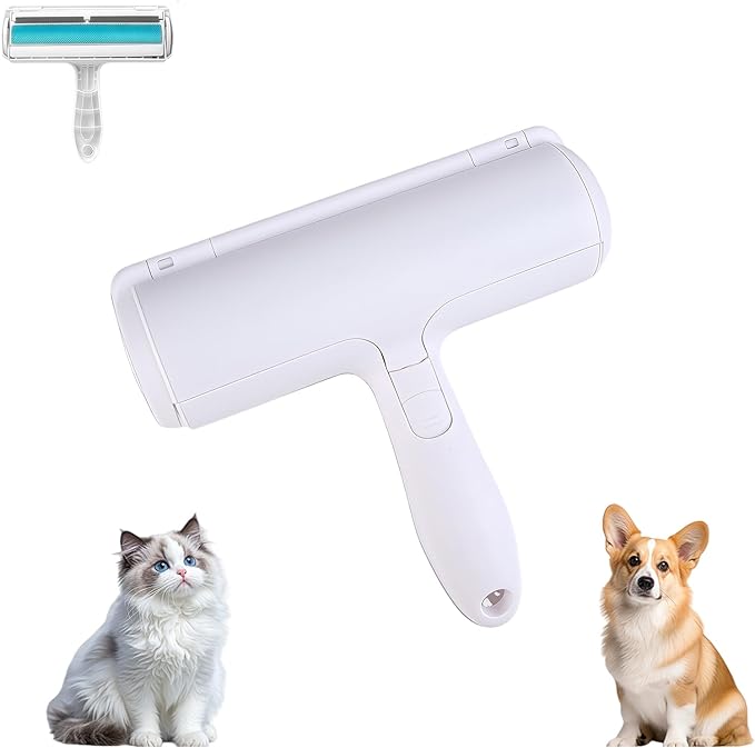 Pet Hair Remover, Reusable Self-Cleaning Lint Roller with Trash Bin for Sofa, Furniture, Carpet, Cat and Dog Hair Removal Tool (Blue)