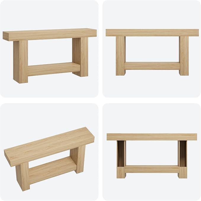 Garvee 63" Farmhouse Console Table with 2 Tiers and Storage – Large Wooden Sofa Table for Entryway, Hallway and Living Room