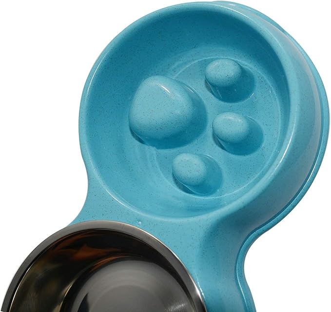 Dog Slow Eating & Drinking Bowl,Stainless Steel Interactive Slow Feed Dog Bowl for French Bulldog,Slow Down Eating Eco-Friendly pet Bowl for Frenchie (Blue)