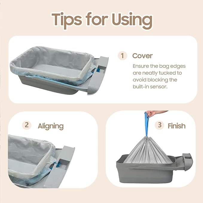 120 Count Automatic Cat Litter Box Liners Bags Compatible with NeakasaM1 Petpivot Autoscooper 11 and Similar Open-Top Self-Cleaning Cat Litter Box, Drawstring Handle Heavy Duty Leak-proof, 27 * 13in