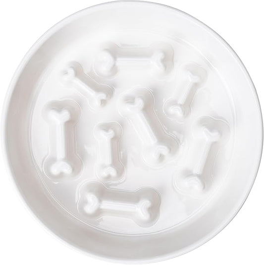 Ceramic Slow Feeder Dog Bowl, 1.5 Cup Dog Food or 20oz Water, Slow Eating Bowl for Small Breed, Maze Puzzle Feeder for Fast Eaters, Anti-Choking Stop Bloat, Non-Slip BPA Free (White Bone)